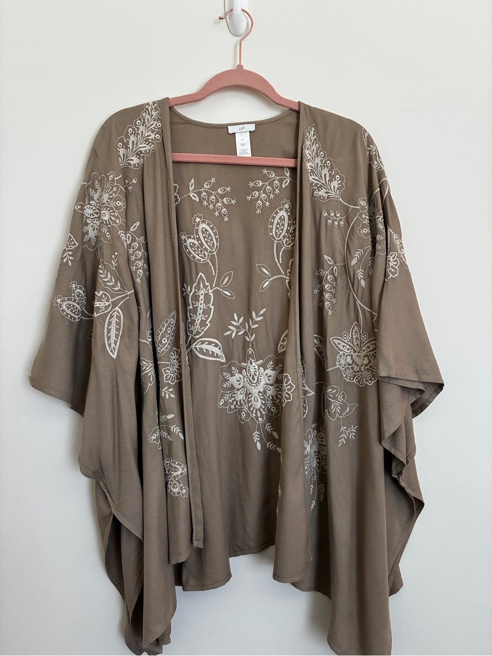 J. Jill Taupe Floral Open-Front Draped Kimono size small-large